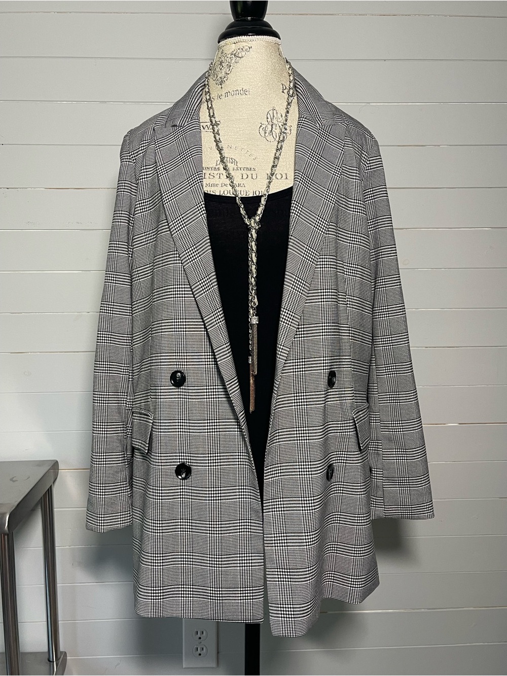 Rachel Zoe Gray Glen Plaid Double-Breasted Blazer
